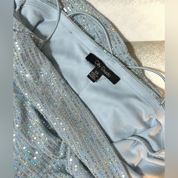 City Studio Juniors Metallic Slip Dress Baby Blue Bodycon Size XS - Picture 2 of 9